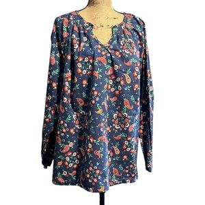 Croft & Barrow Plus Sized Floral Long Sleeve Ruffle Neck Paisley Blouse